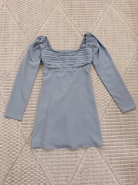 Abercrombie Light Blue Long Sleeve Pleated Bodice Mini Dress - Xtra Small